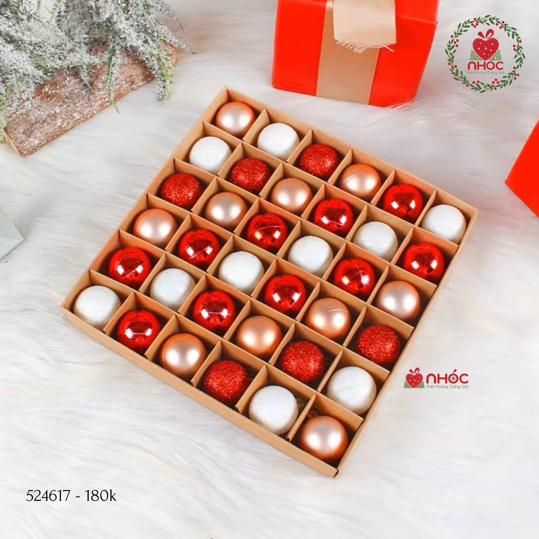 Trái châu kiểu hộp vuông bộ 36 trái - Vàng hồng - 30180