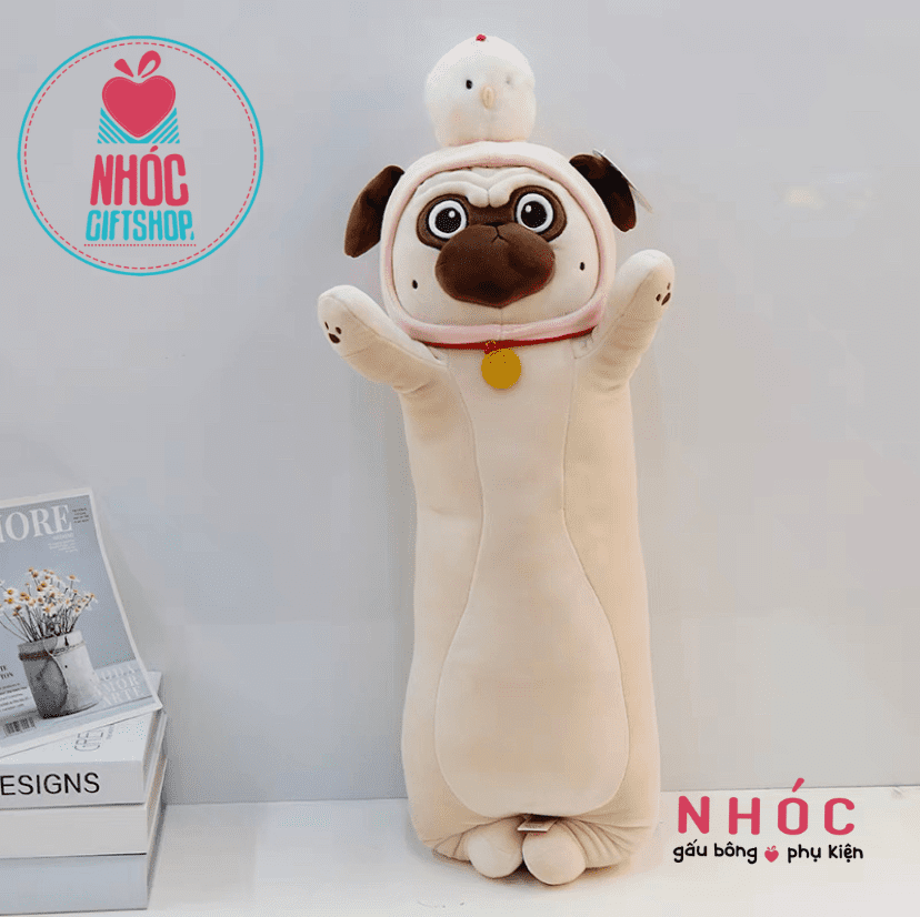 Gối ôm Chó pug đội nón gà lông mịn - Camel - 70320