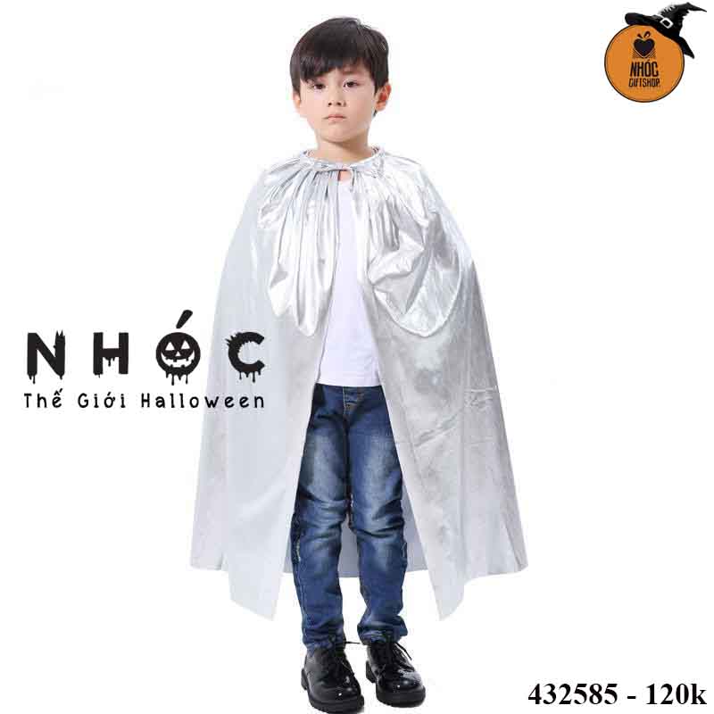 Aó choàng halloween vải phi bóng trơn trùm đầu - Bạc - 150120