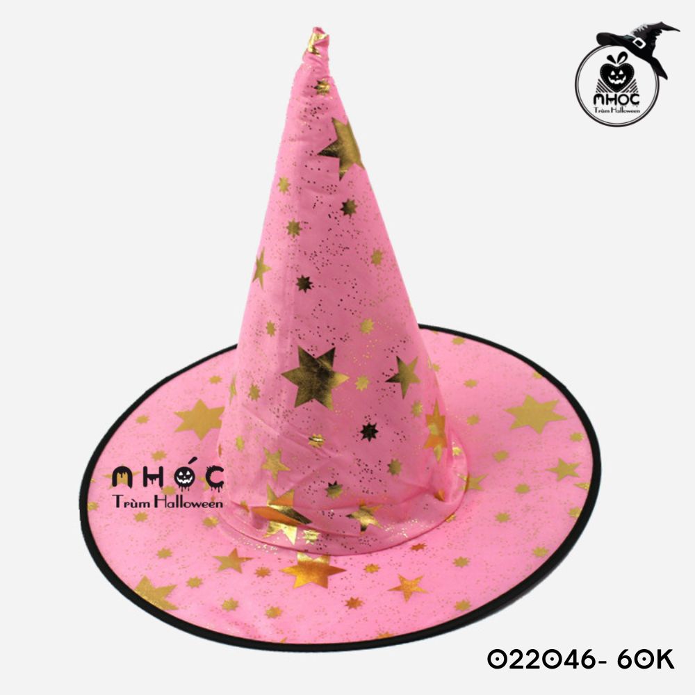 Mũ phù thủy vải phi bóng in sao - Hồng - 6001
