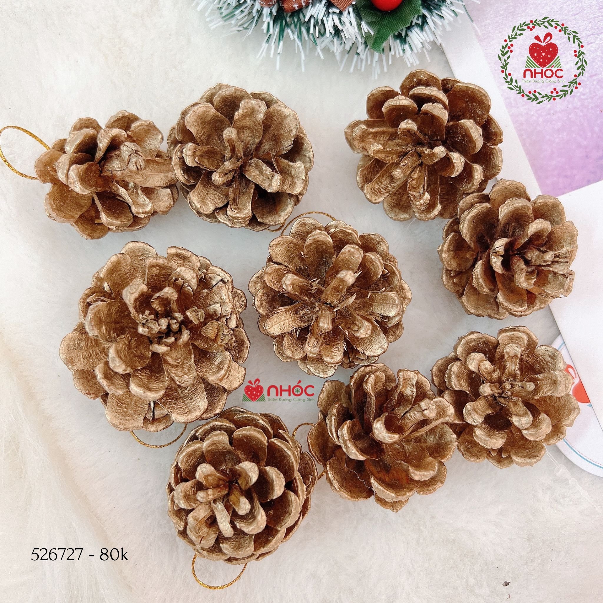 Phụ kiện trang trí Noel trái thông bộ 9 - Vàng - 3080