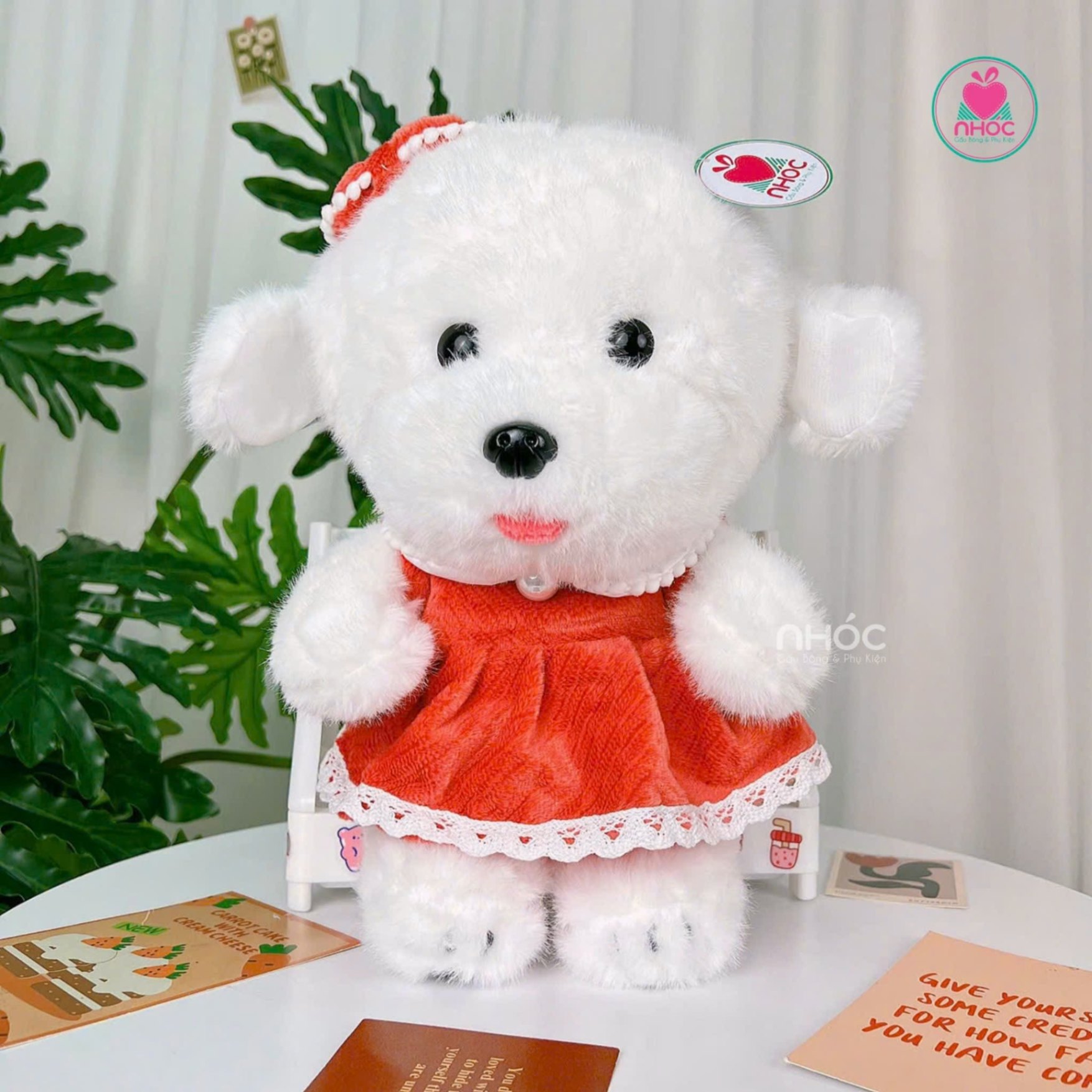 Thú bông Chó mặc áo lông xù - Đầm hồng - 35310