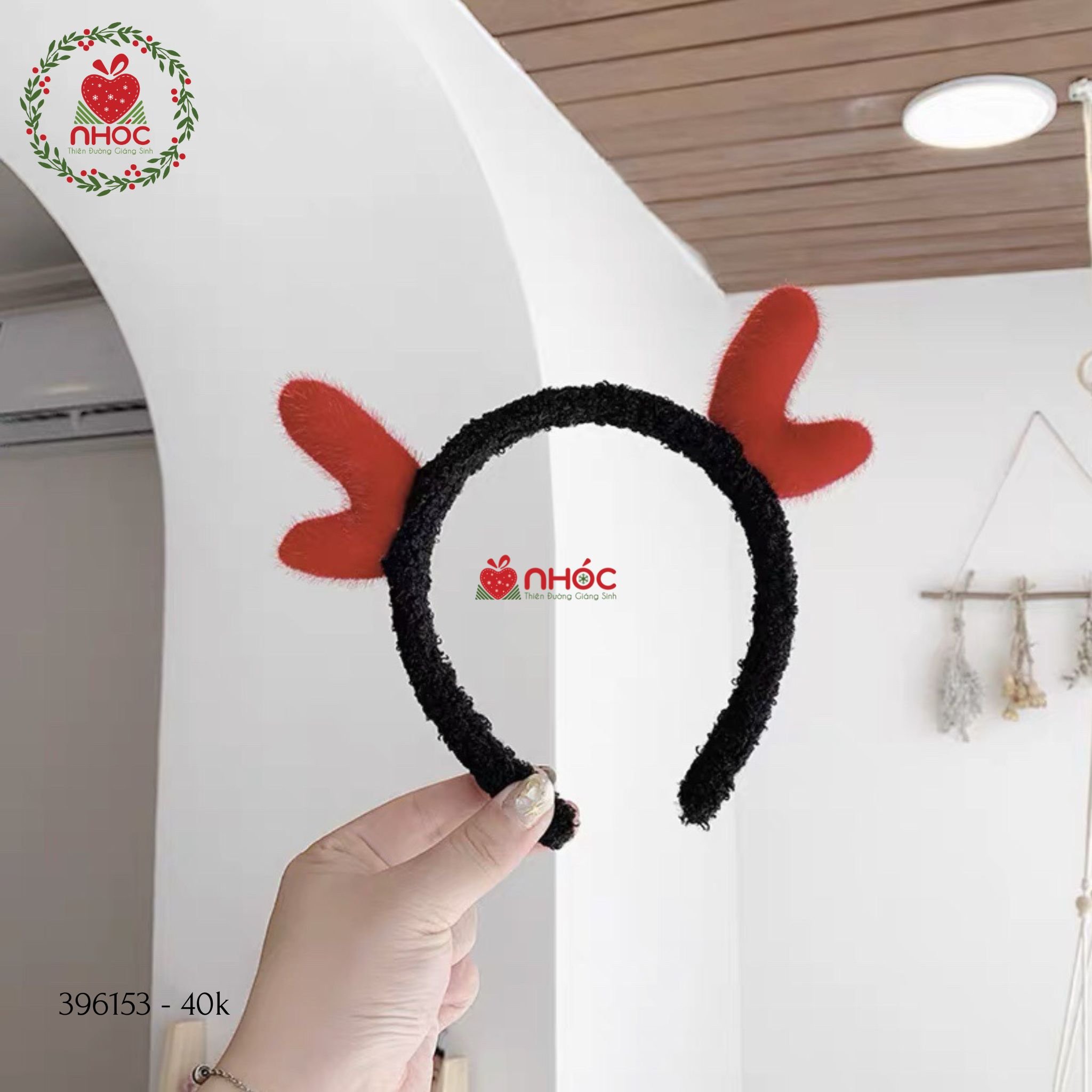 Cài tóc Noel sừng Tuần lộc vải - Đỏ đen - 4001