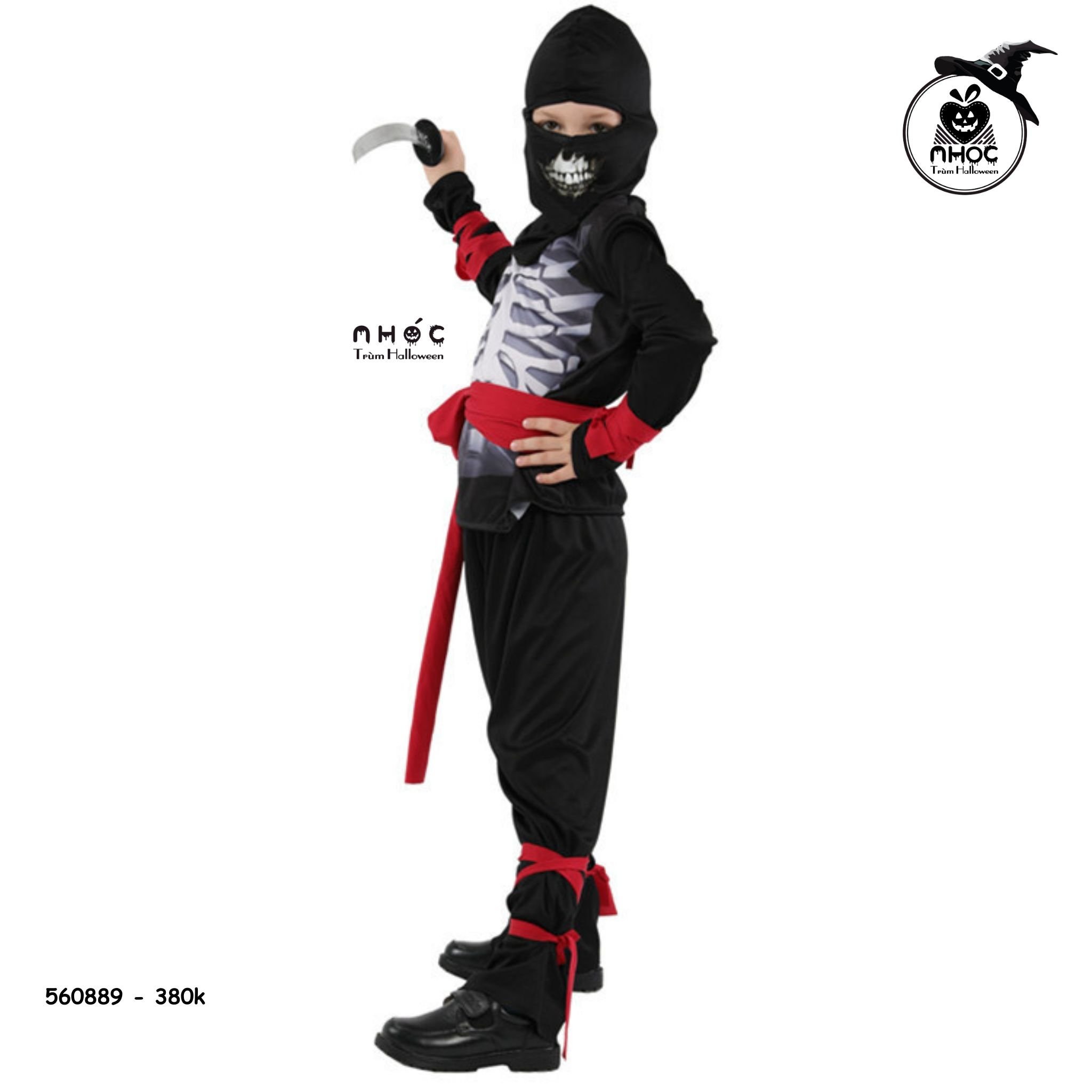 Bộ đồ halloween ninja in xương combo nón mặt nạ - 38001 - L