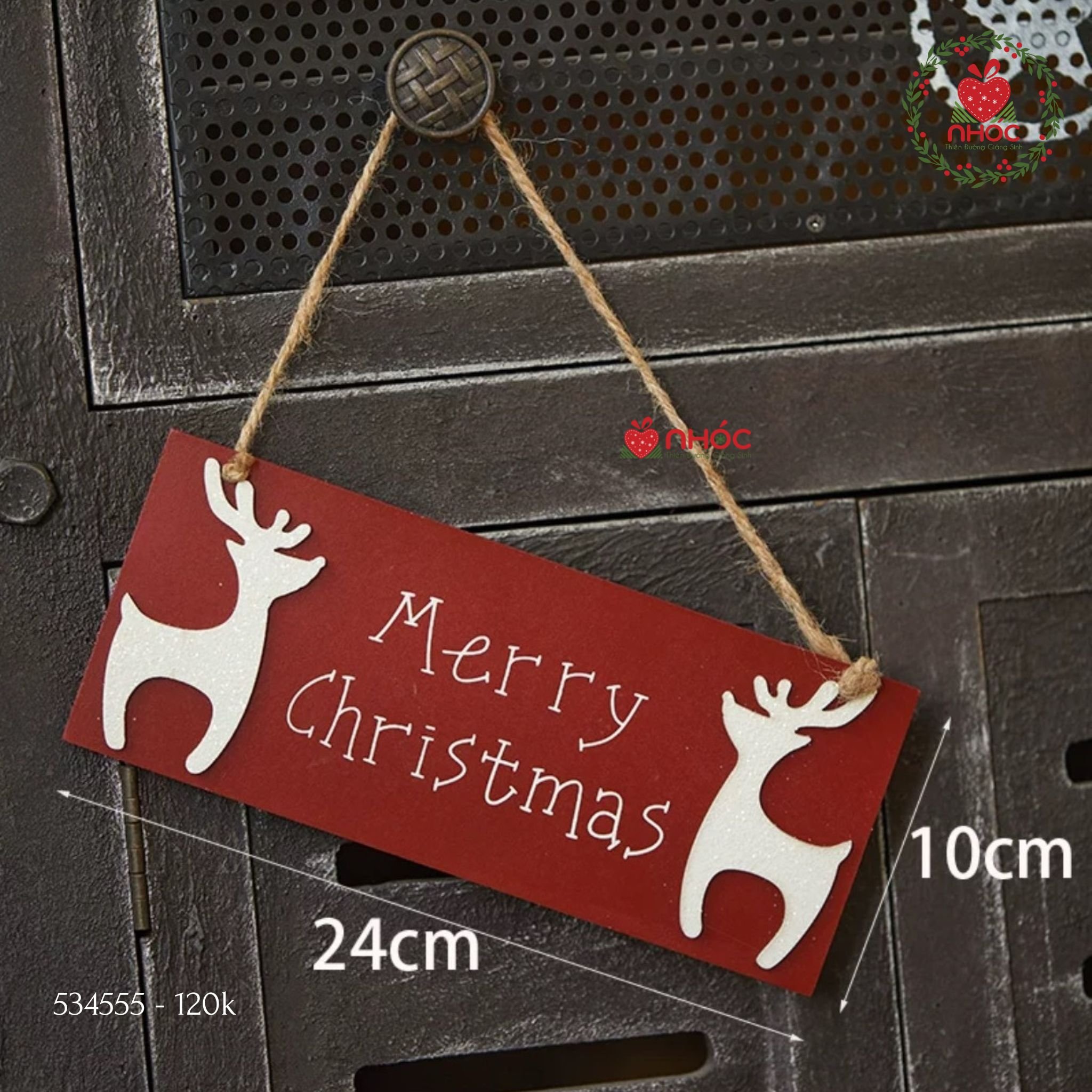 Bảng treo Noel gỗ - Nai kim tuyến - Đỏ - 25120