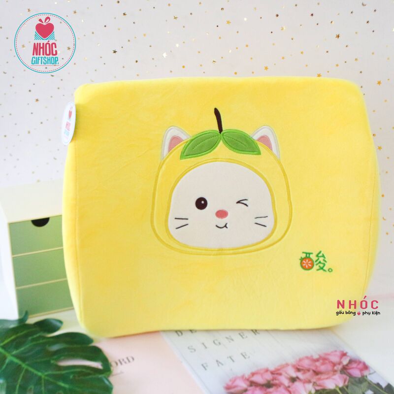 Gối tựa lưng xốp mềm thú mặc áo trái cây - Mèo vàng - 36280