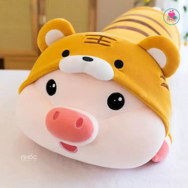 Gối ôm Heo mặc áo hổ lông mịn nằm - Vàng - 90420