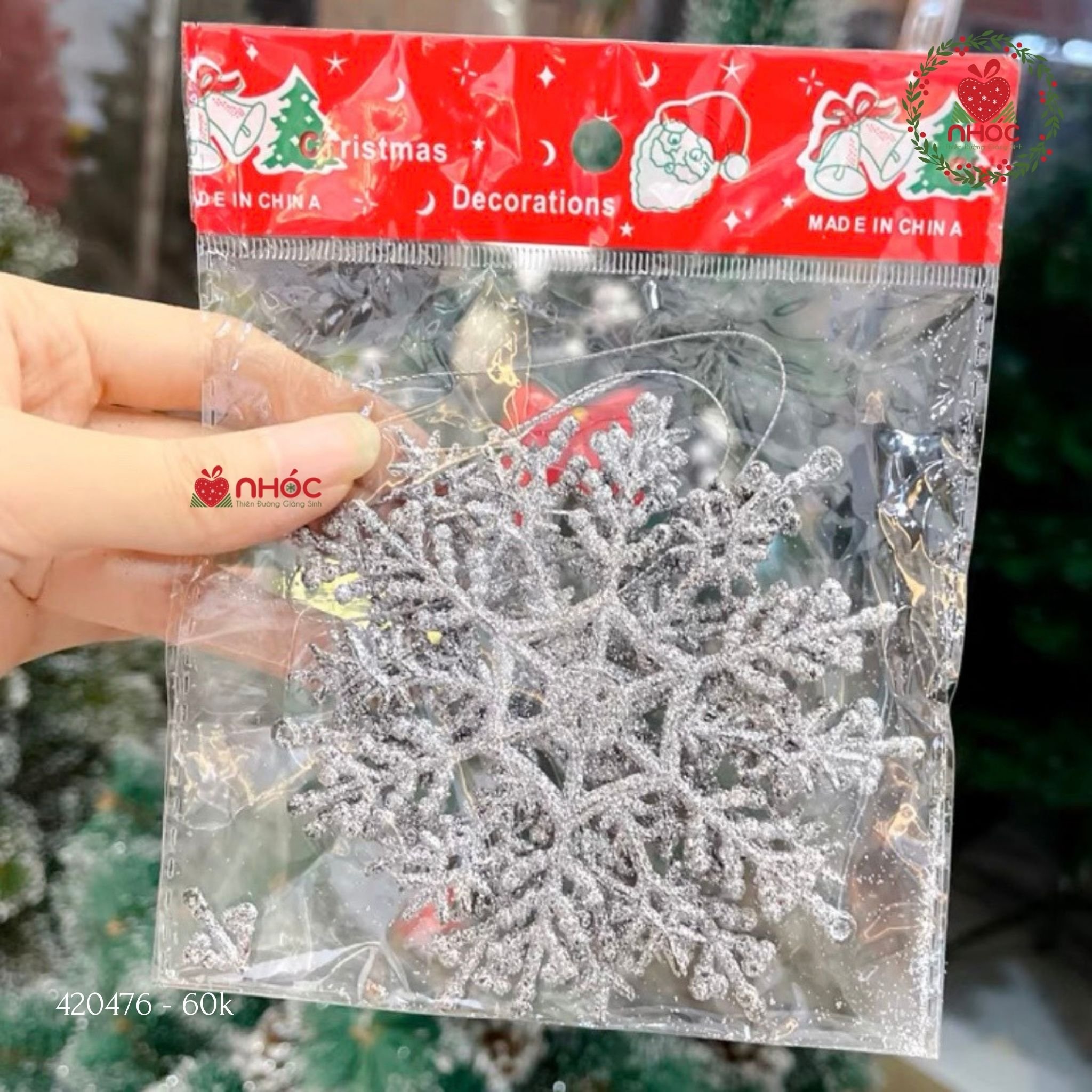 Phụ kiện trang trí Noel bông tuyết nhựa kim tuyến bộ 3 - Bạc - 1560