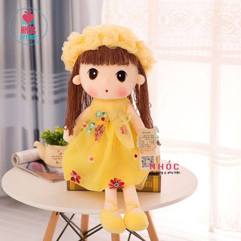 Búp bê bông băng đô đầm lưới hoa - Vàng - 60480