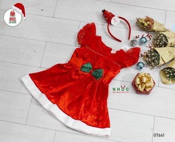 Đầm nhung Noel tay voan ngực xoàn ngang - size 9 - 80260
