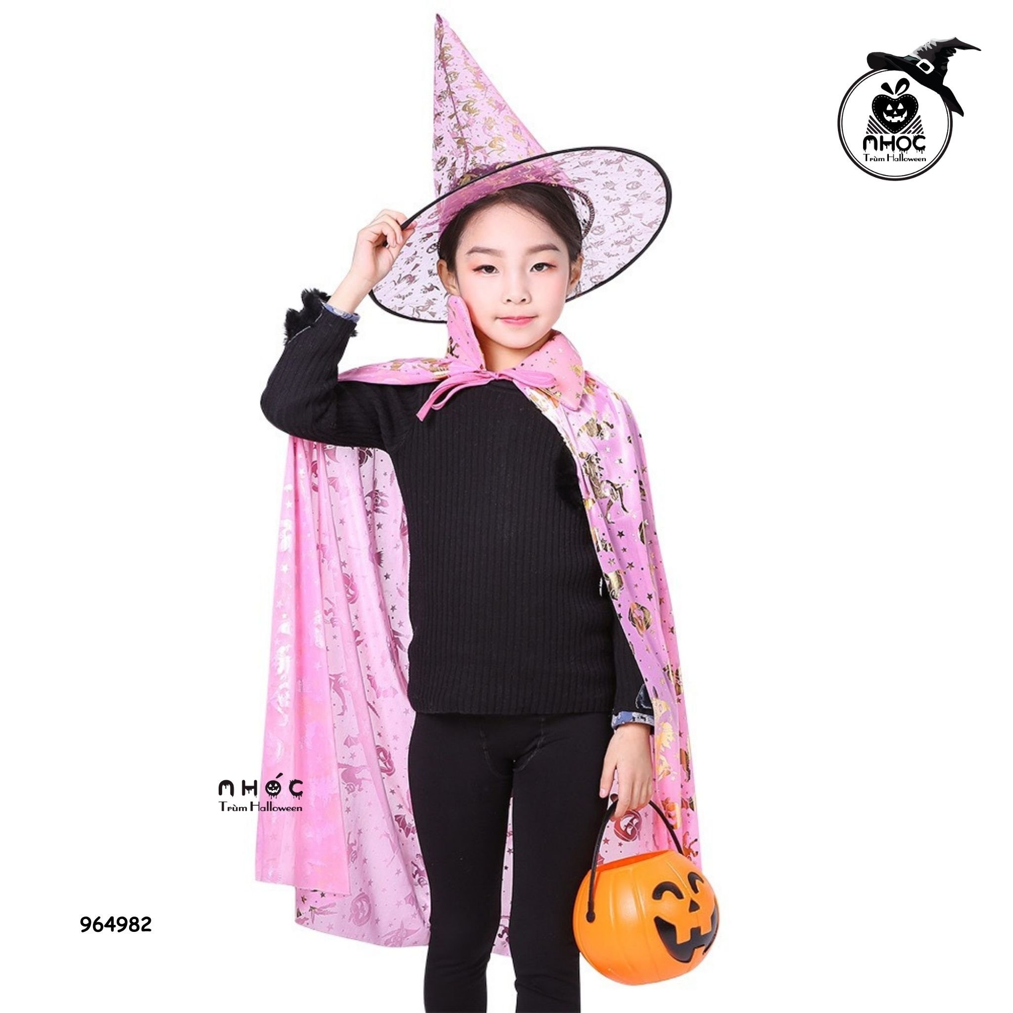 Áo choàng Halloween nhũ in bí dơi - Hồng - 8090