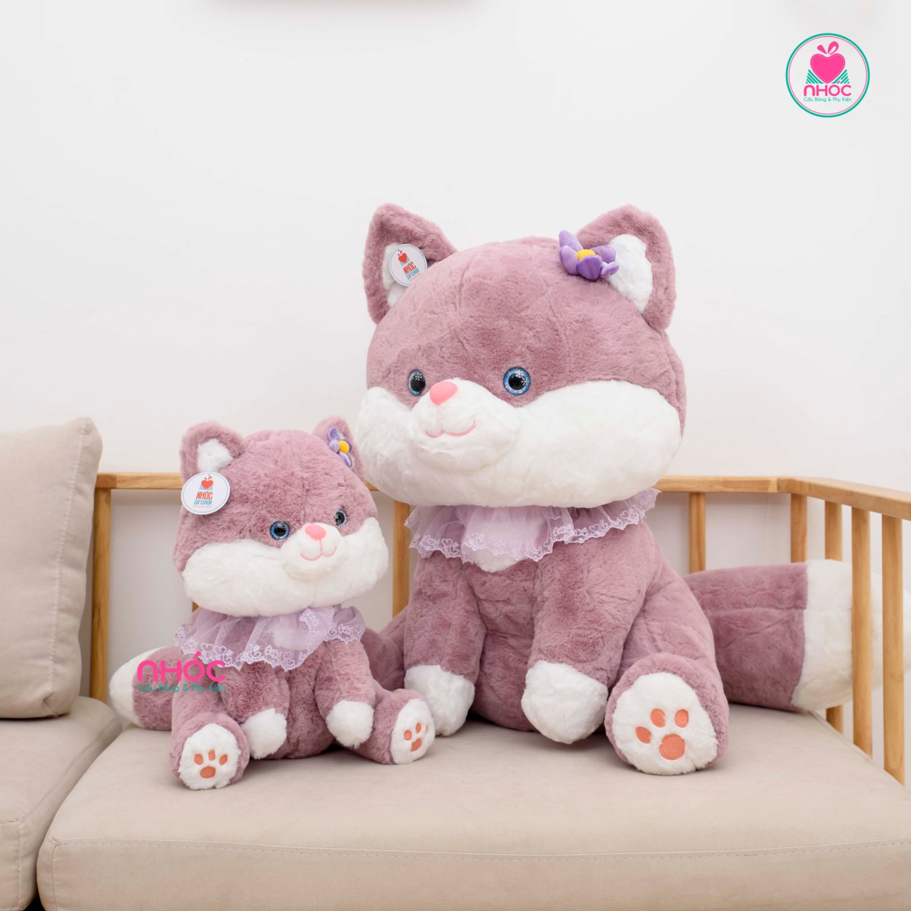 Thú bông thỏ Stella lông xù ngồi cổ ren - Hồng tím - 55420