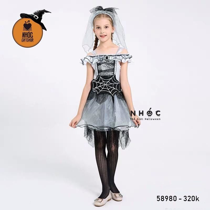 Đầm công chúa vải voan in nhện combo cài - Size S - 55320