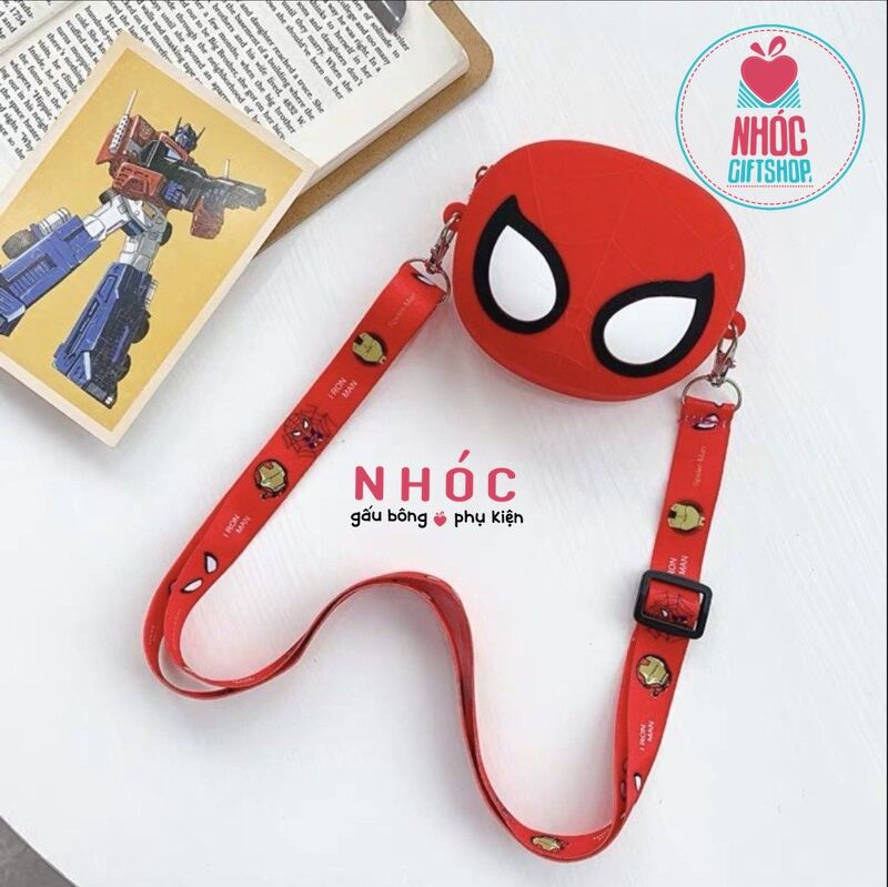 Túi đeo chéo silicone đầu Spiderman - Đỏ - 14001