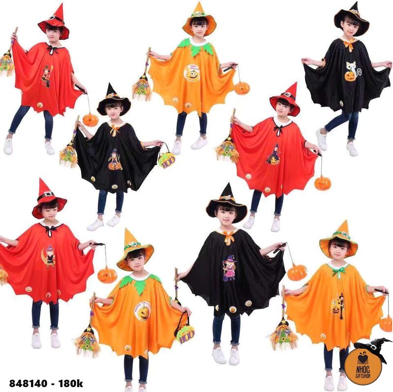 Aó halloween cánh dơi thun in combo nón - 18001 - Đỏ