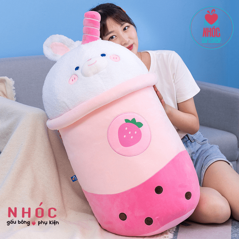 Ly trà sữa bông thú trái cây lông xù - Thỏ dâu trắng - 80560