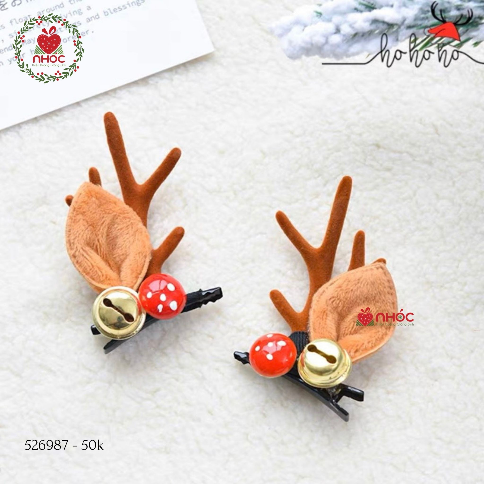 Kẹp tóc Noel sừng tuần lộc đính nấm chuông bộ 2 - Nâu - 5001