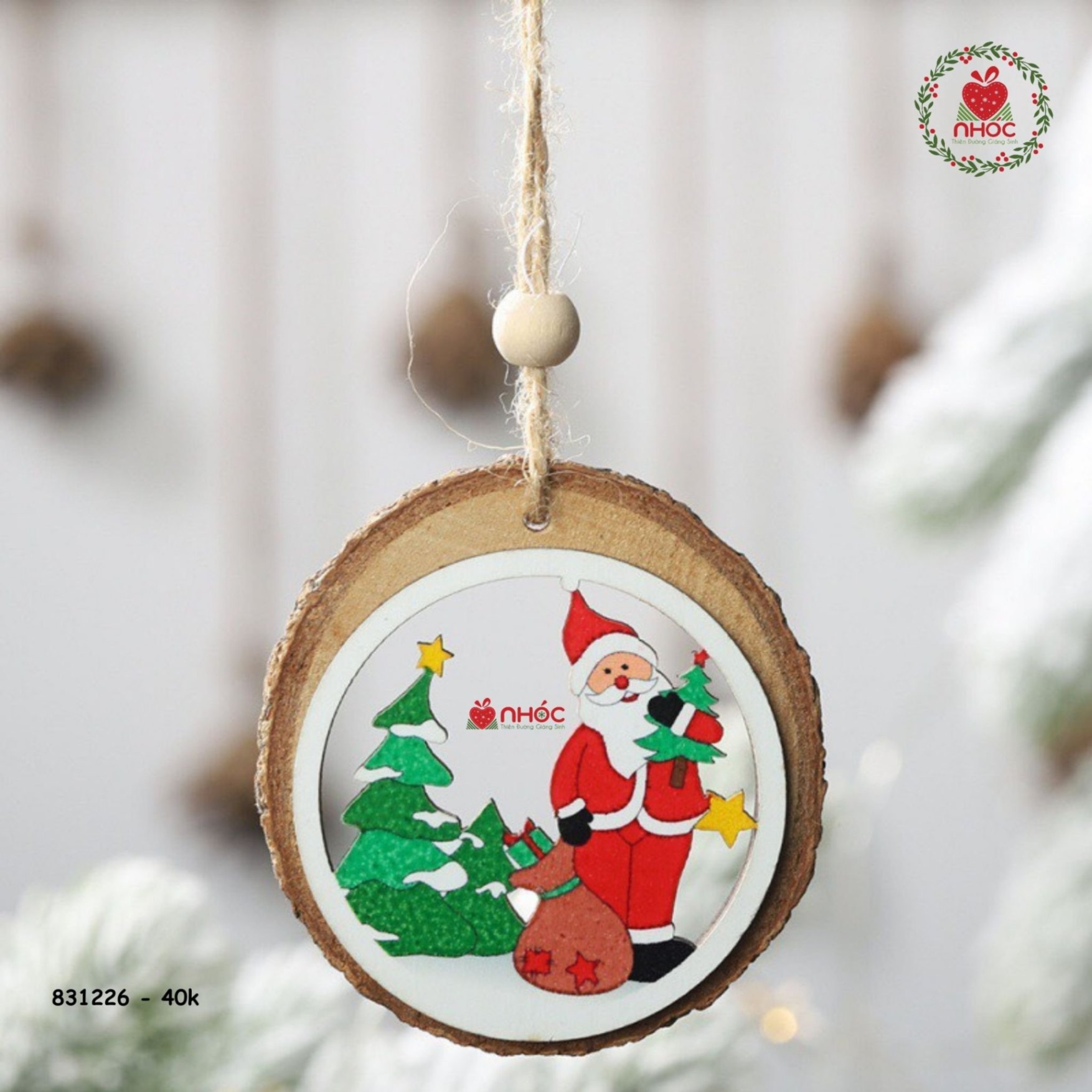 Phụ kiện trang trí noel vòng gỗ - 4001 - Ông già Noel