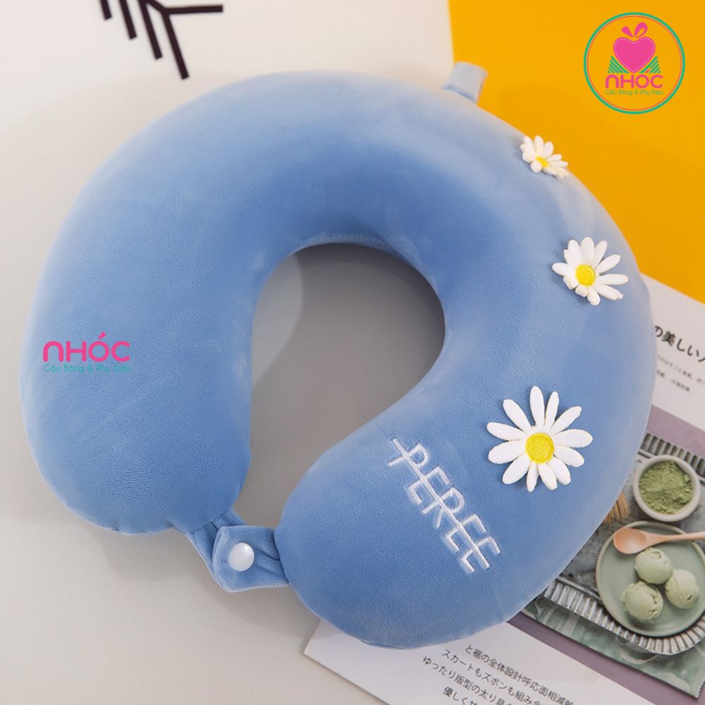 Gối kê cổ cao su non đinh hoa cúc - Xanh dương - 18001