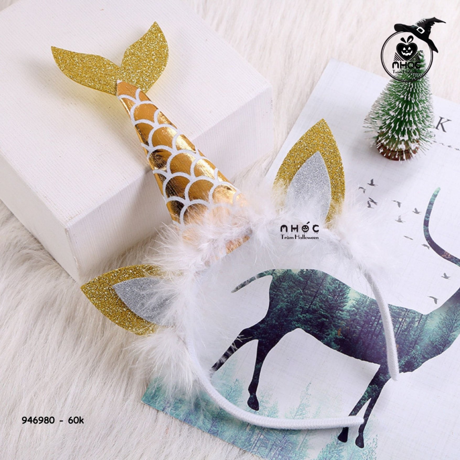 Cài tóc halloween đuôi cá kim tuyến lông vũ - 6001 - Vàng