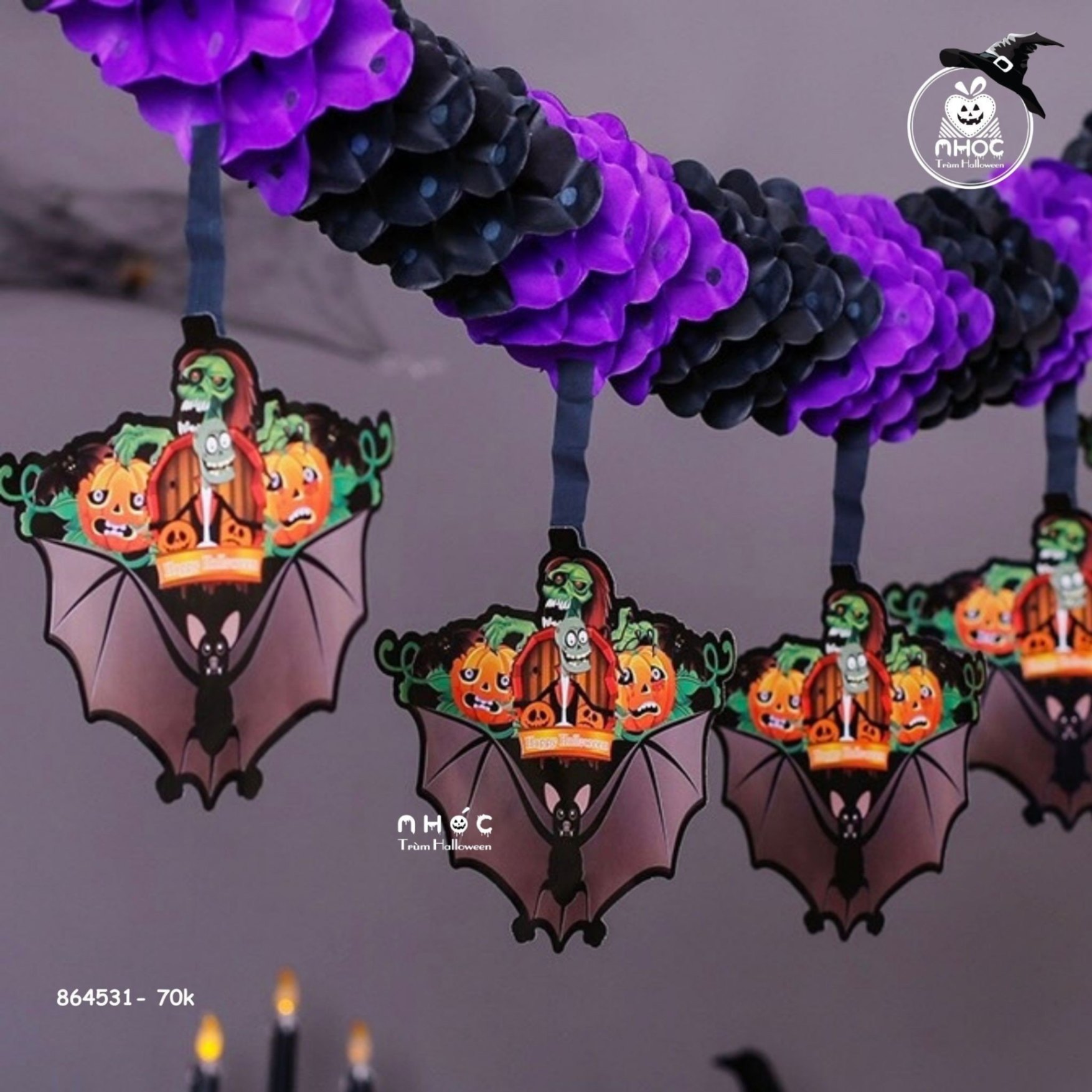 Dây trang trí halloween giấy - Dơi bí - 7001