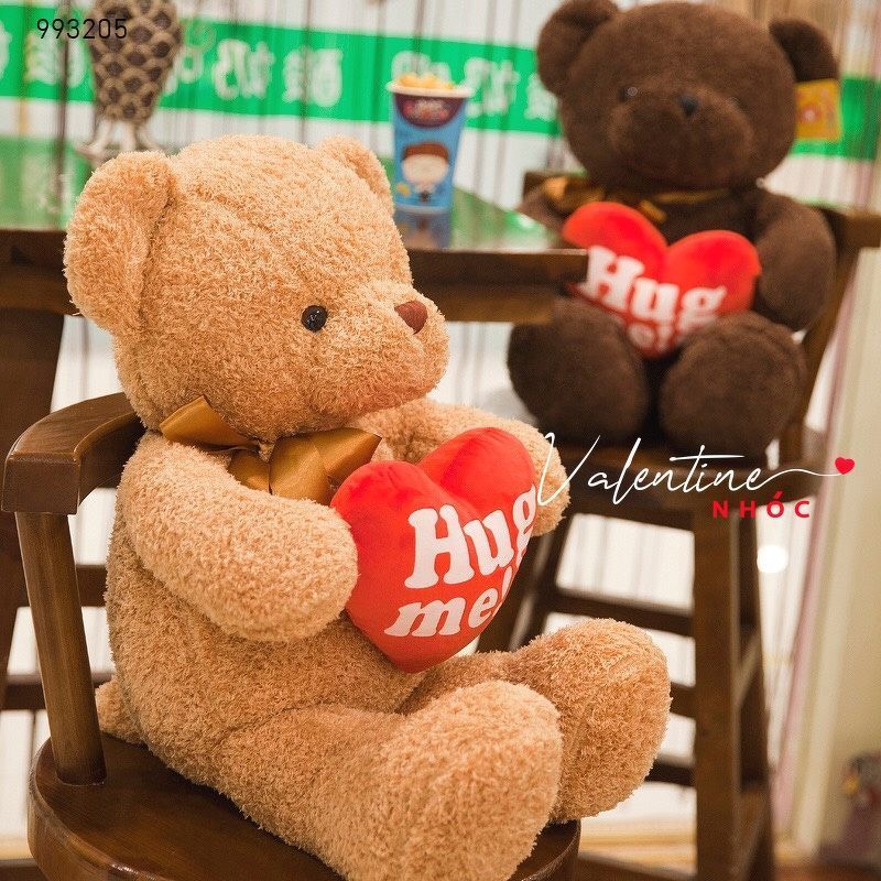 Gấu teddy lông xoắn ôm tim Hug me