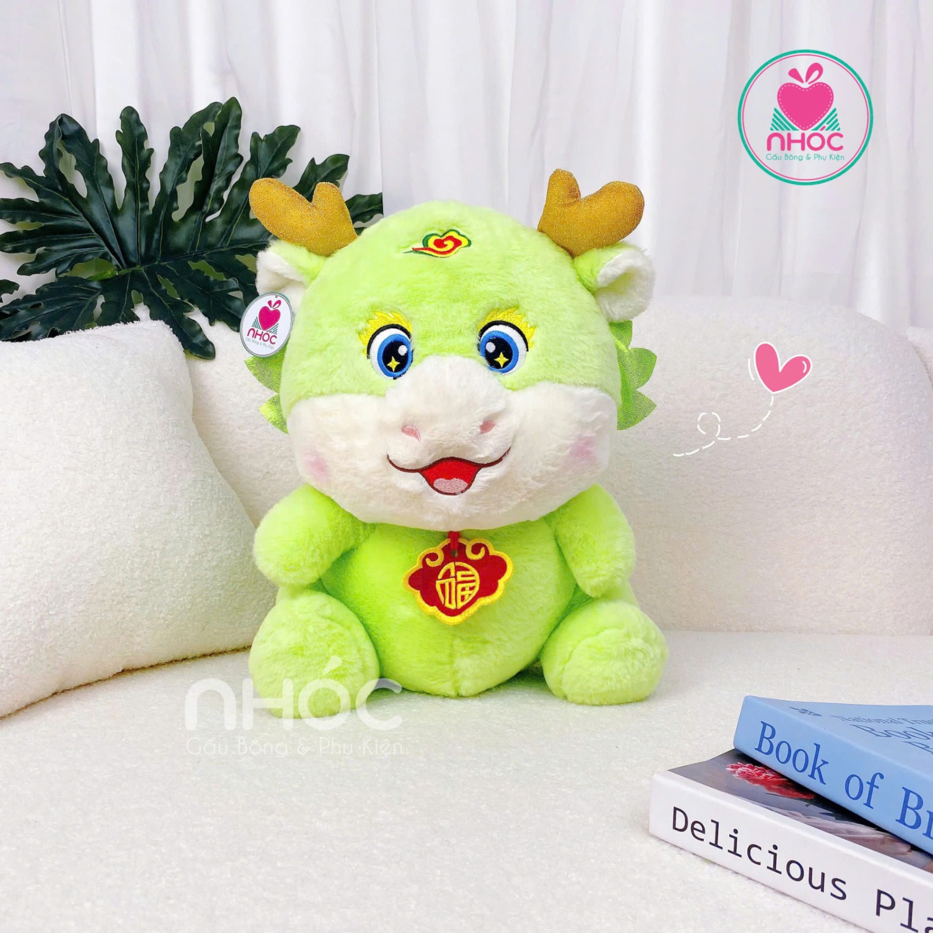 Thú bông Rồng may mắn lông xù ngồi TC - Xanh lá - 45340