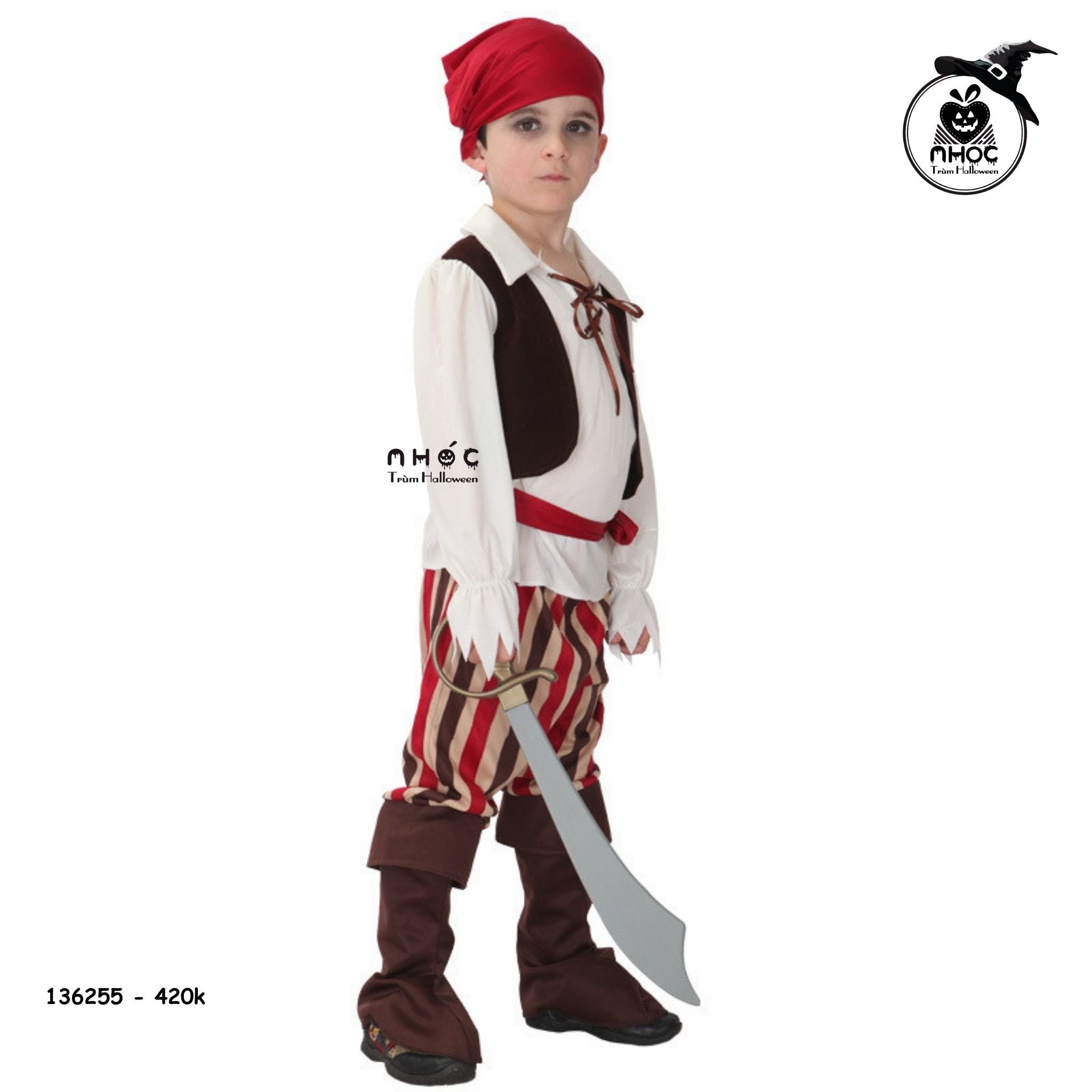 Bộ đồ cướp biển Pirate Boy quần sọc màu combo nón đỏ - Size L - 130420