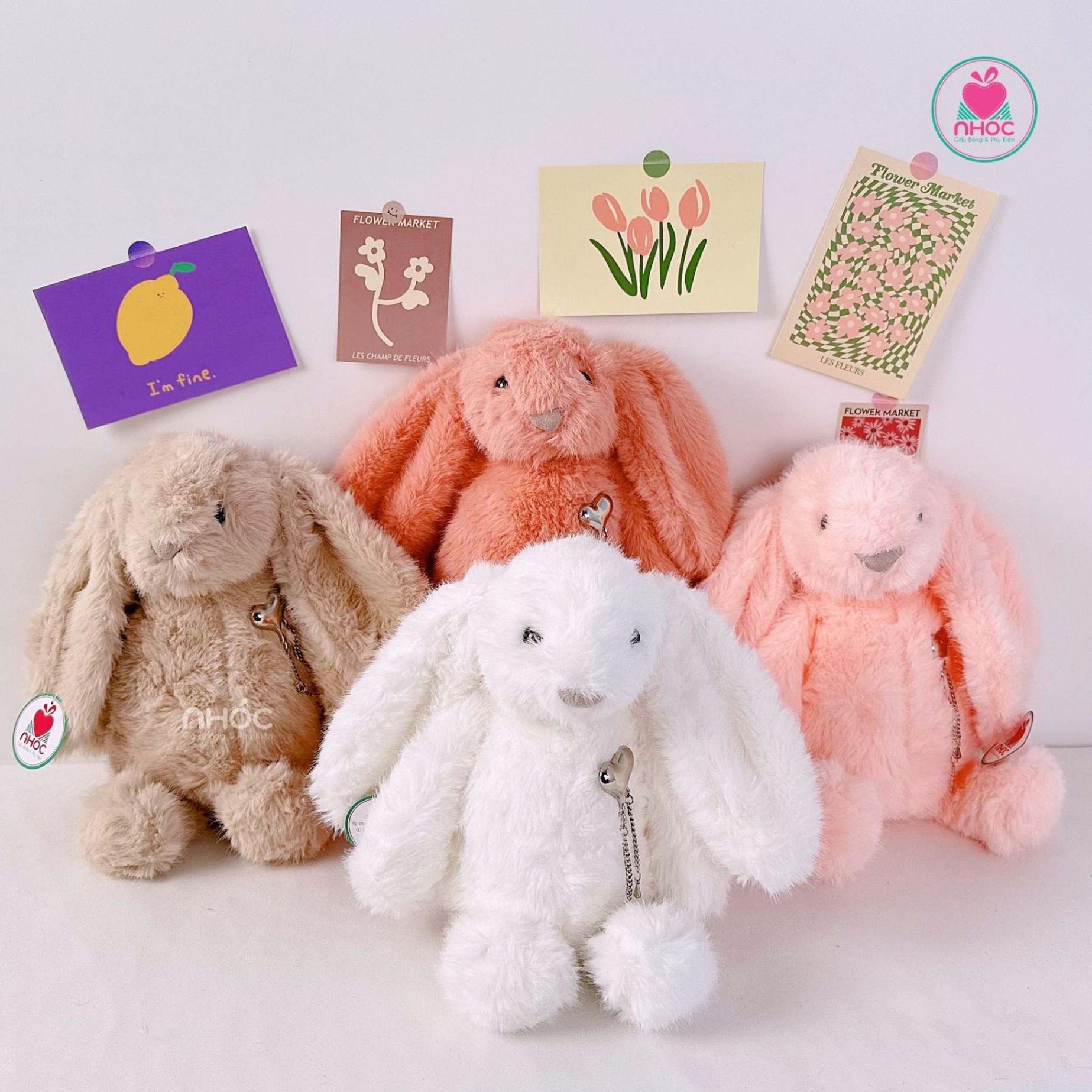 Thú bông thỏ Bunny cài trái tim lông xù