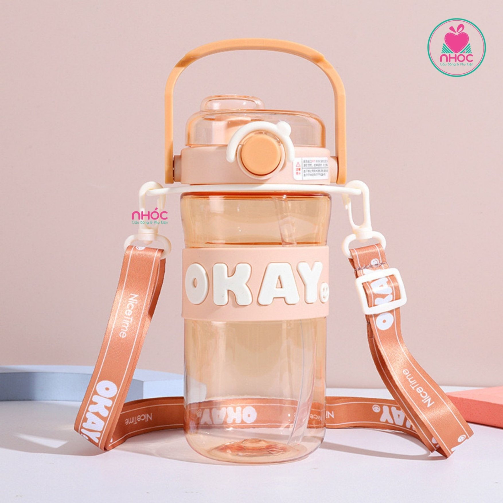 Bình nước in chữ Okay - Nâu - 22001