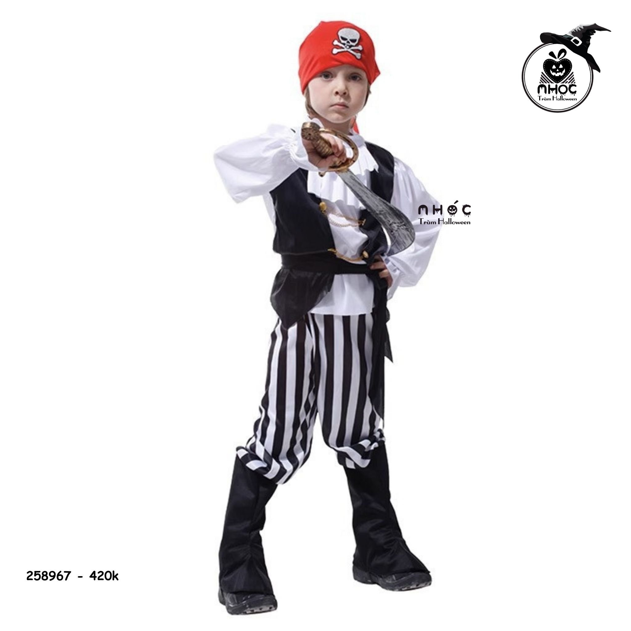 Bộ đồ cướp biển Pirate Boy quần sọc trắng đen combo nón - Size XL - 140420