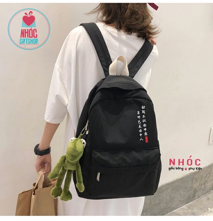 Balo vải màu combo móc khóa - 34001 - Đen