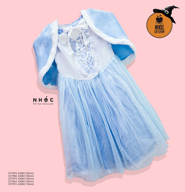 Đầm công chúa cổ hoa áo khoác lửng - 42001 - Xanh da trời - 110cm