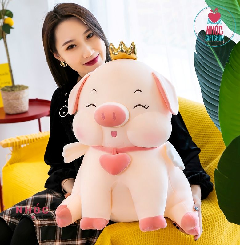 Thú bông Heo vương miện có cánh lông mịn - Hồng đào - 50420