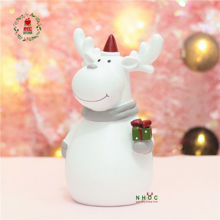 Tượng ống heo noel - Tuần lộc trắng - 24001