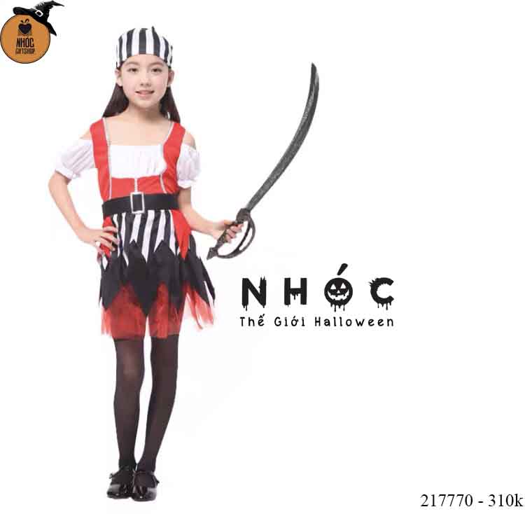 Đầm halloween cướp biển caribbeen pirate girl combo nón vải sọc - Size M - 115310