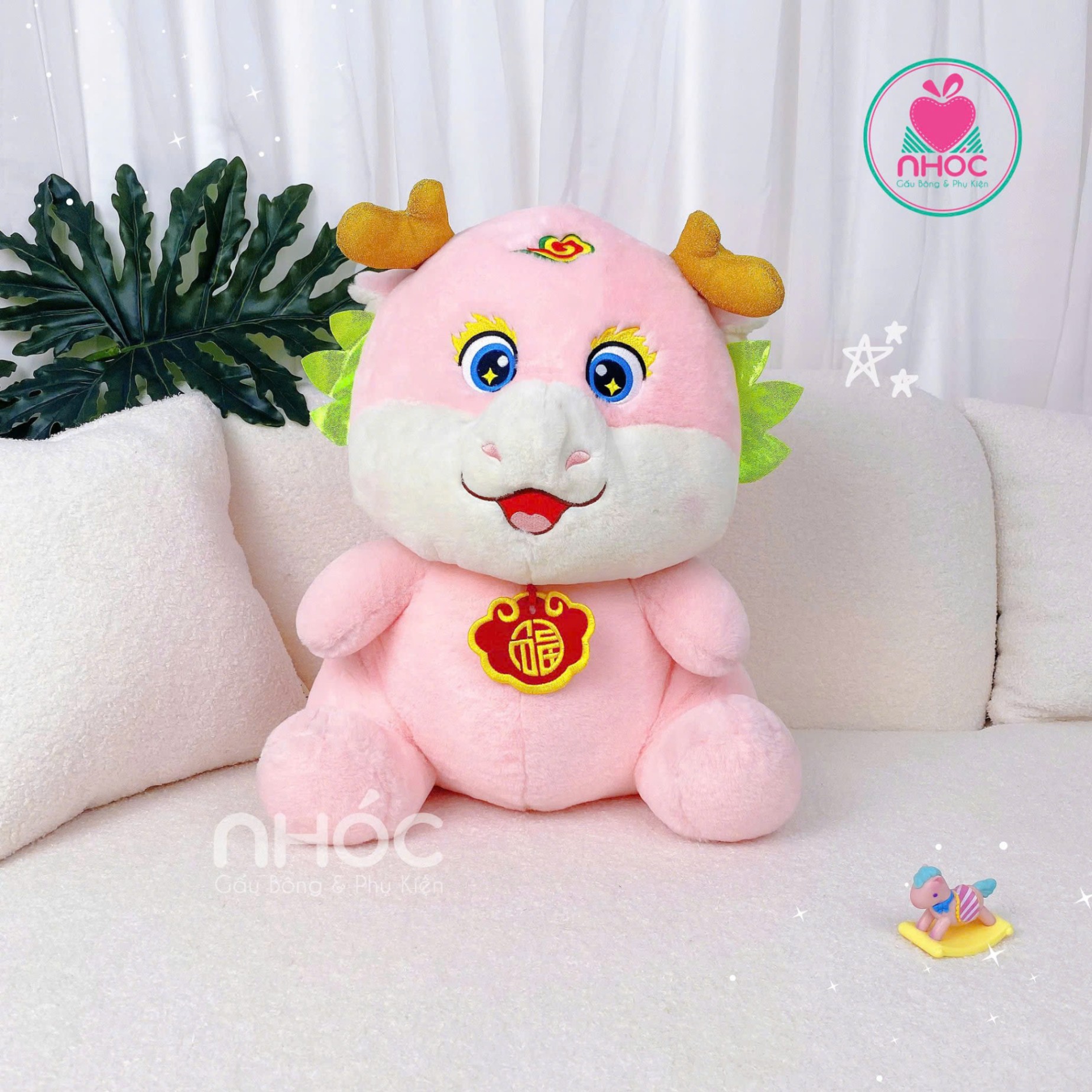 Thú bông Rồng may mắn lông xù ngồi TC - Hồng - 45340