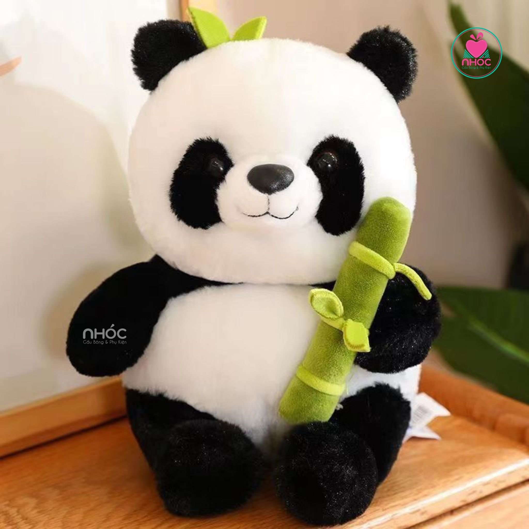 Thú bông Gấu Trúc Menglan cầm ống tre TC - Trắng đen - 25140