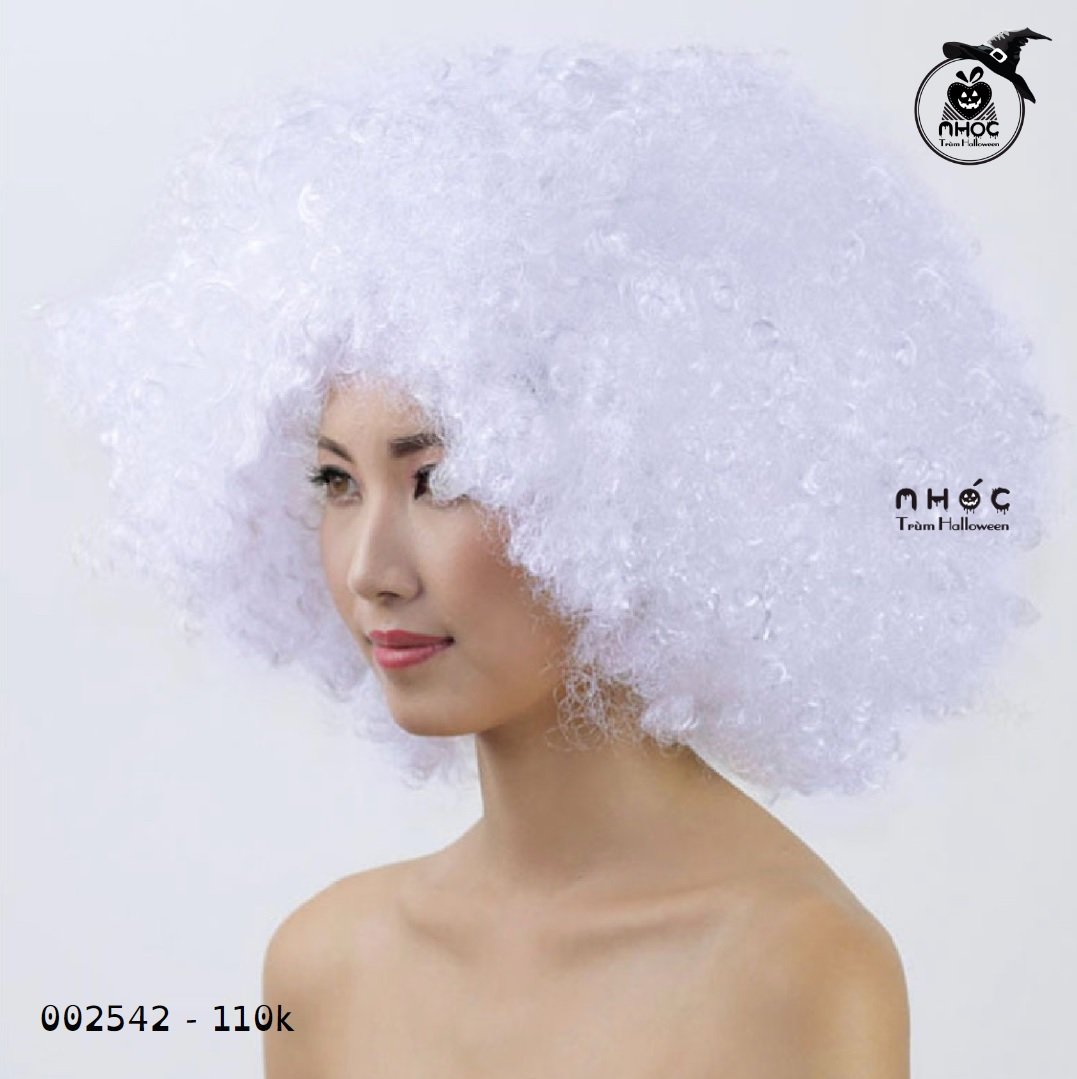 Tóc giả xoăn 1 màu - Trắng - 11001