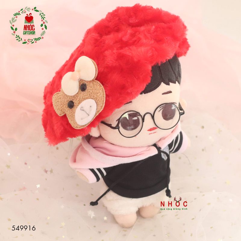 Mũ noel búp bê lông hoa hồng - 4001
