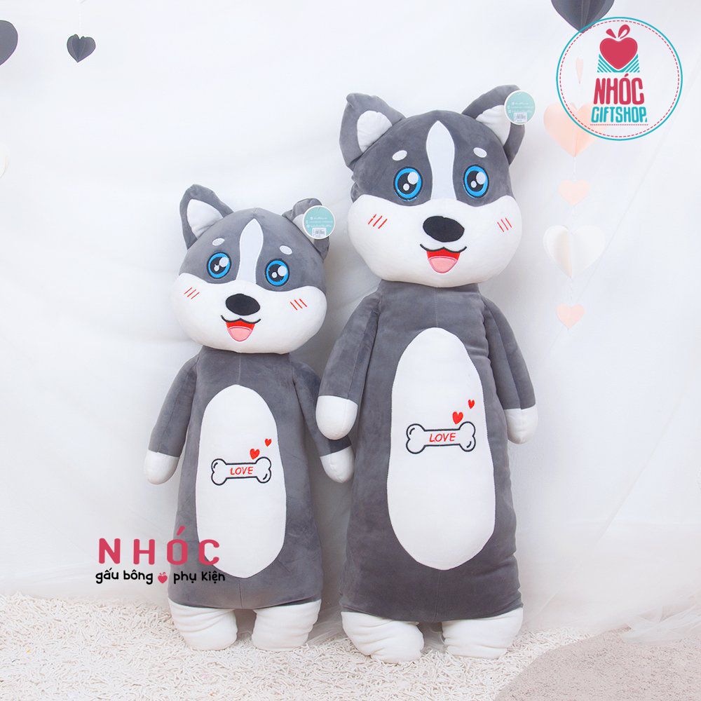 Thú bông Chó Shiba bụng thêu xương lông mịn đứng - Xám - 60240