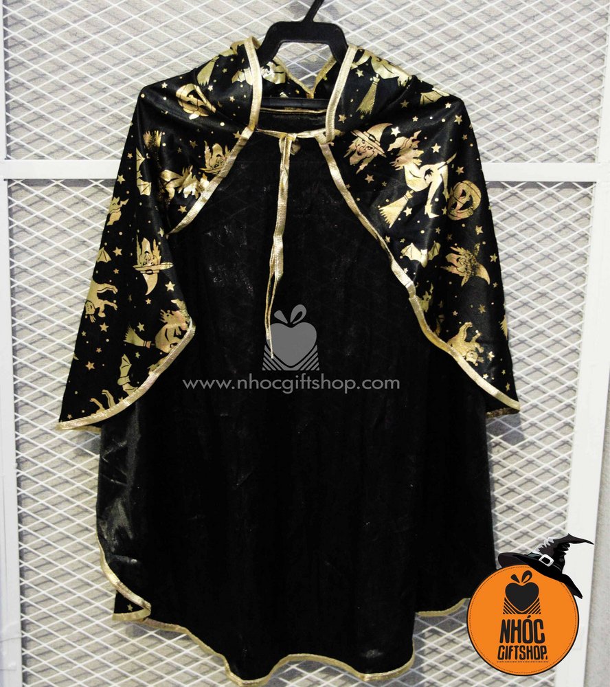 Áo choàng Halloween nhũ in bí dơi - Đen vàng - 120120