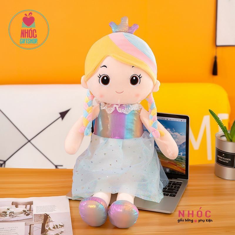Búp bê bông công chúa ánh nhiều màu lông mịn - Xanh da trời - 75420