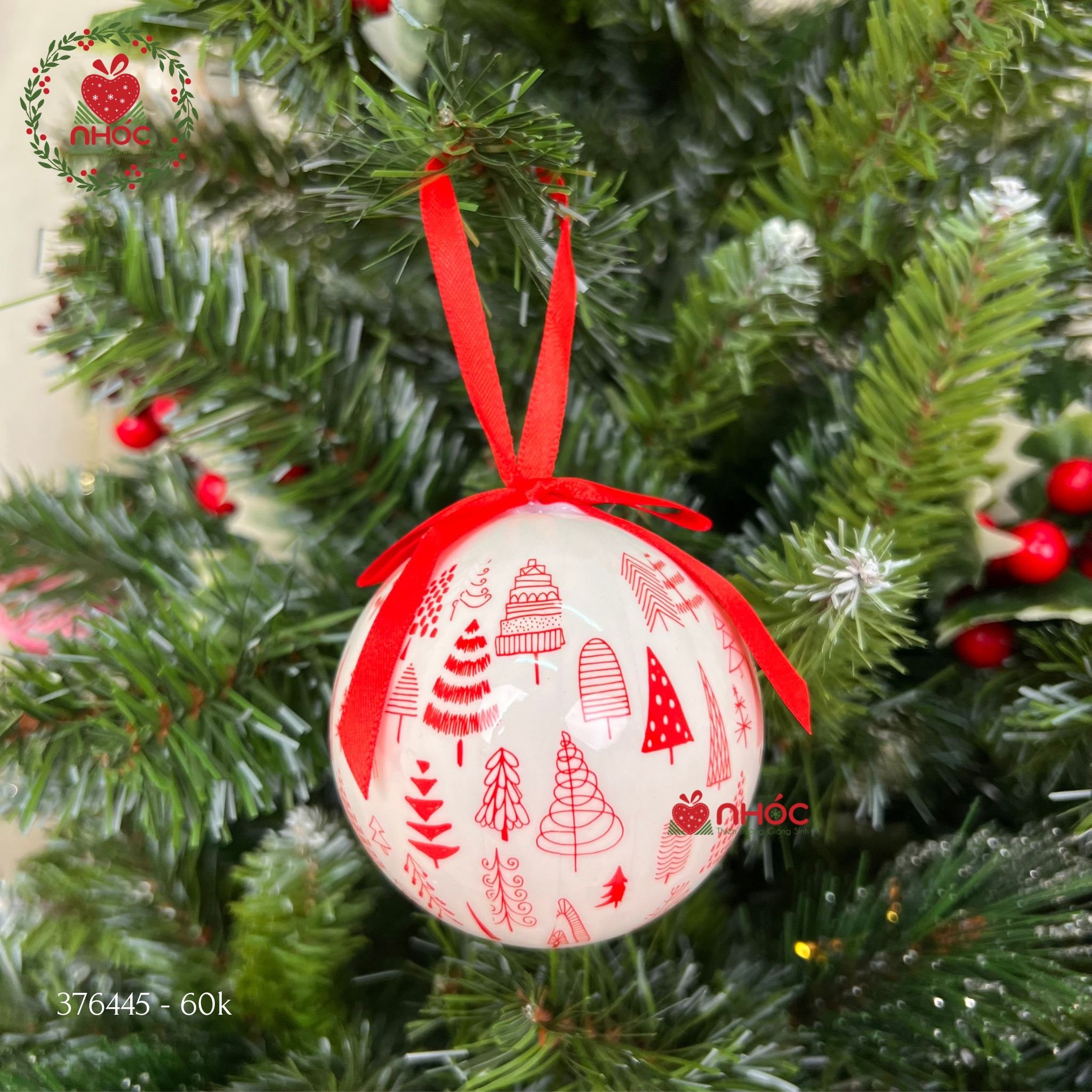 Trái châu đơn hoạ tiết noel - Cây thông mini - 70 ly - 60