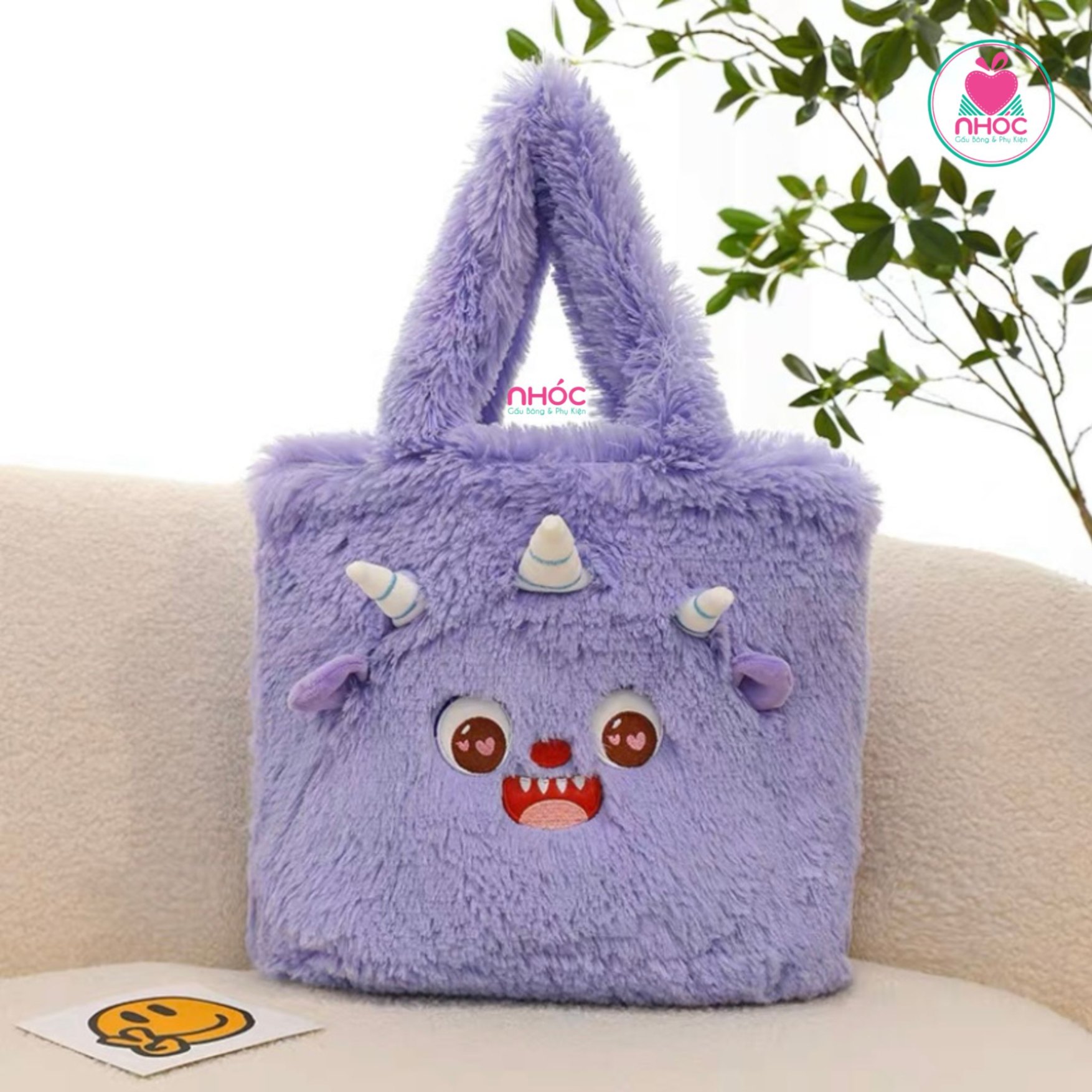 Túi xách bông Quái vật Little monster lông xù - Tím - 18001