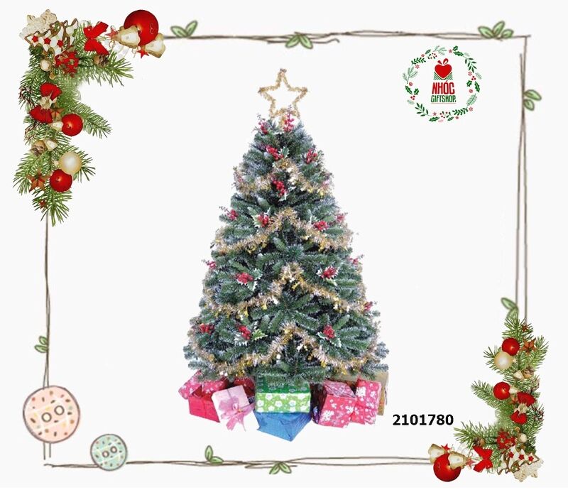 Cây thông noel 3 loại lá ốm có trang trí chùm trái đỏ 7' LP - 3LLQC - 7D - Xanh - 2101780