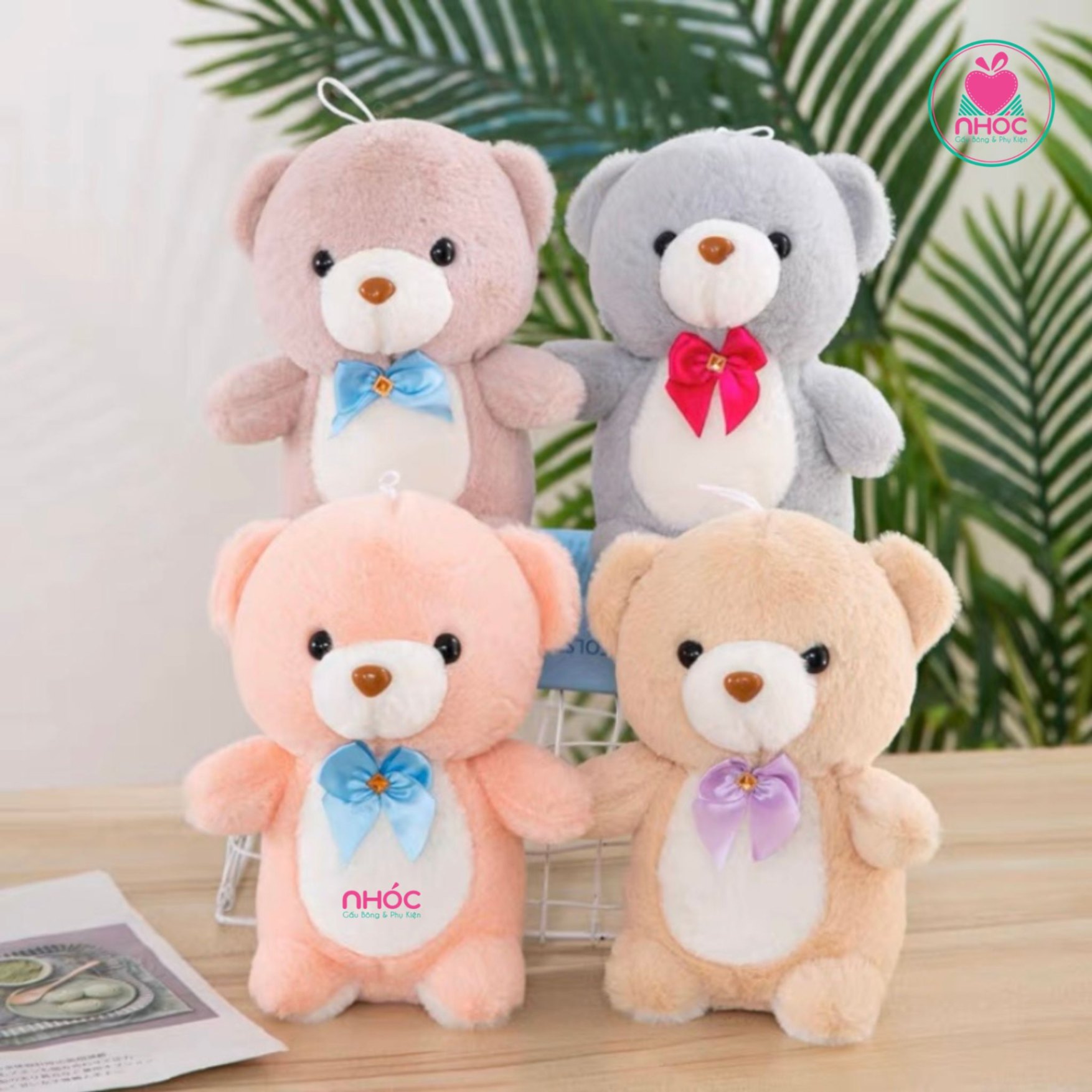 Gấu teddy mini đeo nơ lông xù - Xám - 8501