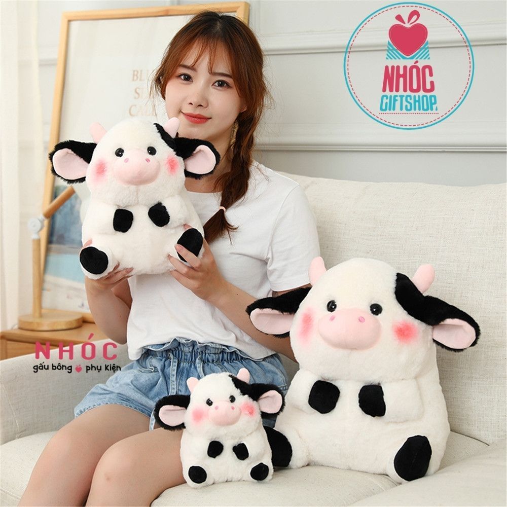 Thú bông nhỏ bò sữa lông xù ngồi