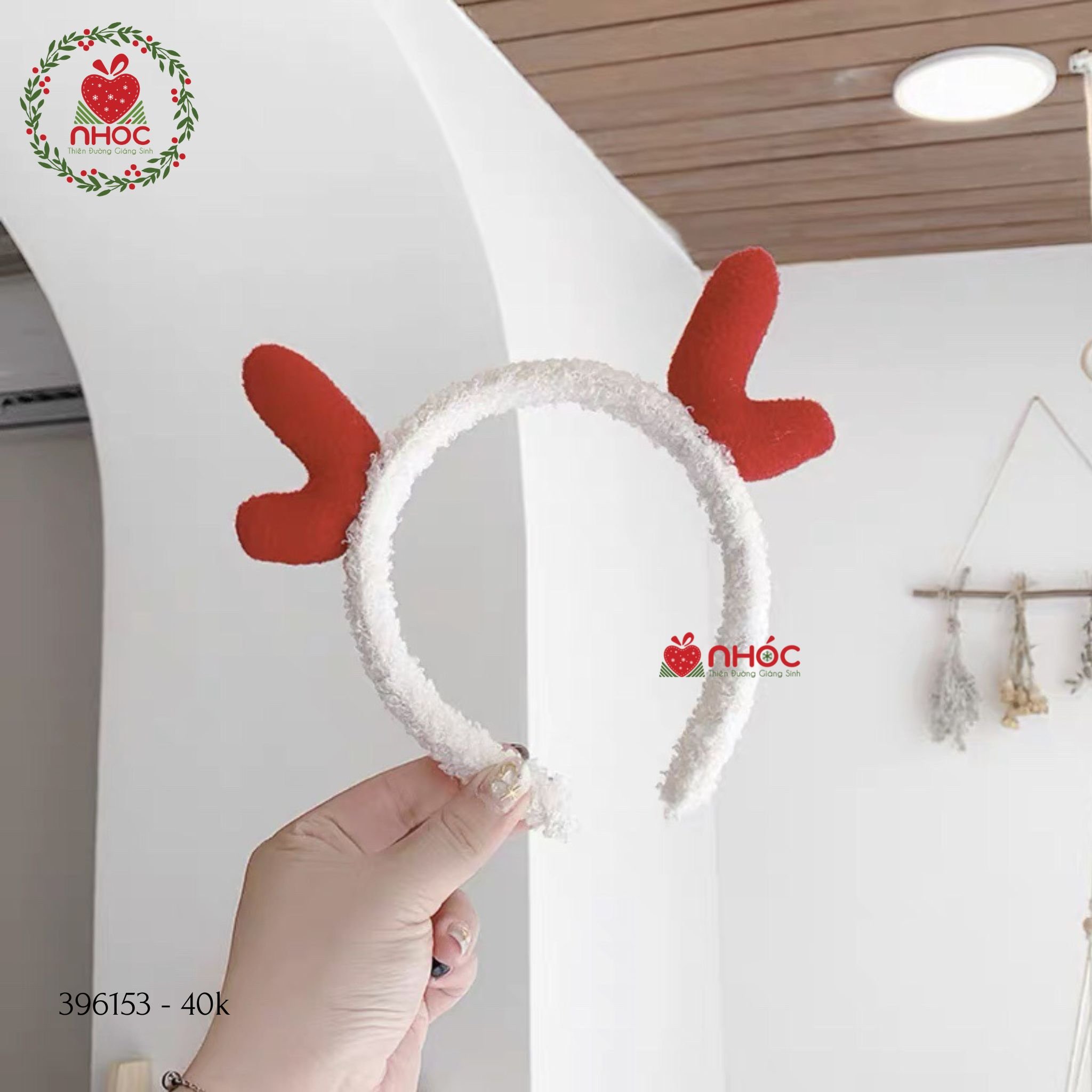 Cài tóc Noel sừng Tuần lộc vải - Trắng đỏ - 4001