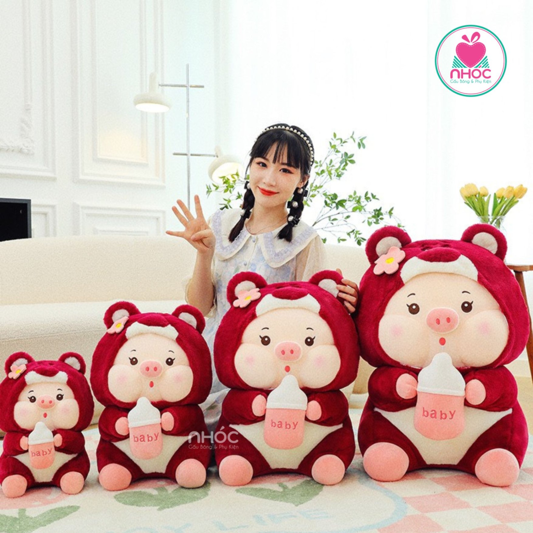 Thú bông Heo mặc áo Toy lông xù ngồi TC - Đỏ - 30180